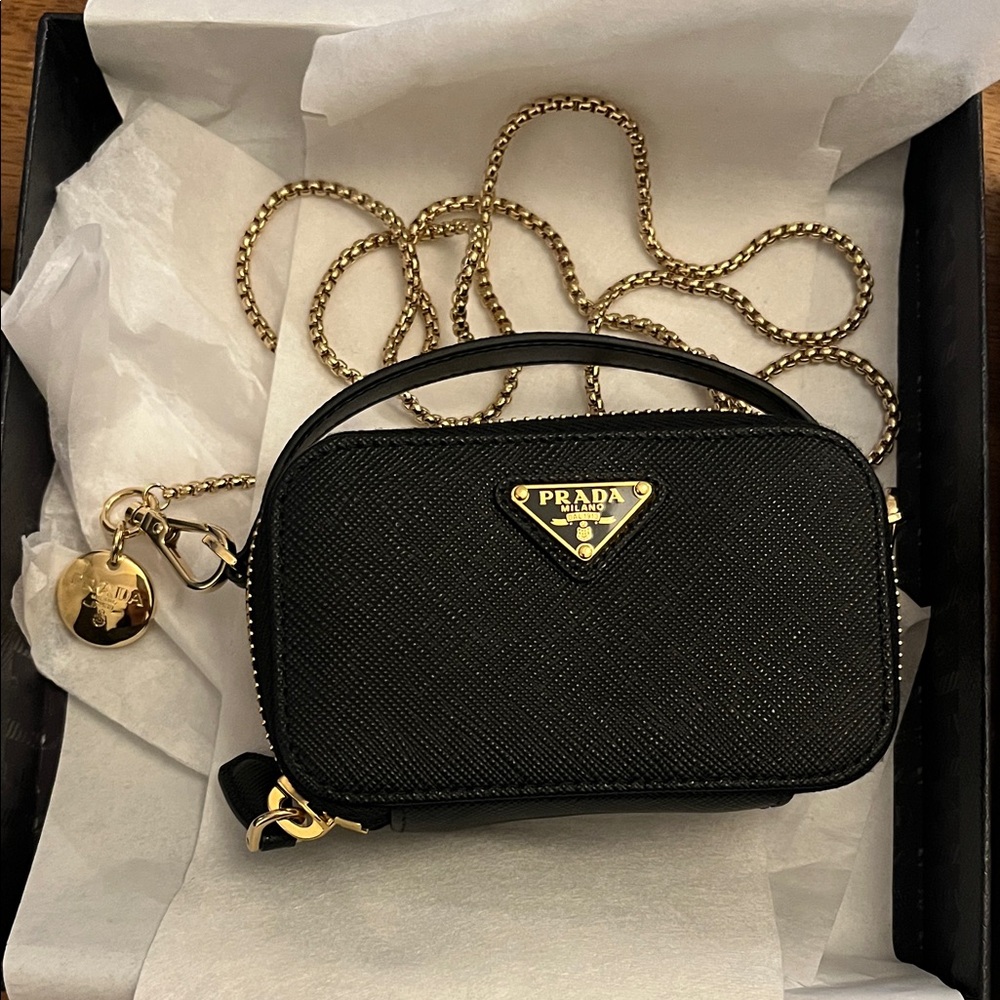 New in box with tags - Prada Black and Gold Mini Micro Crossbody Bag